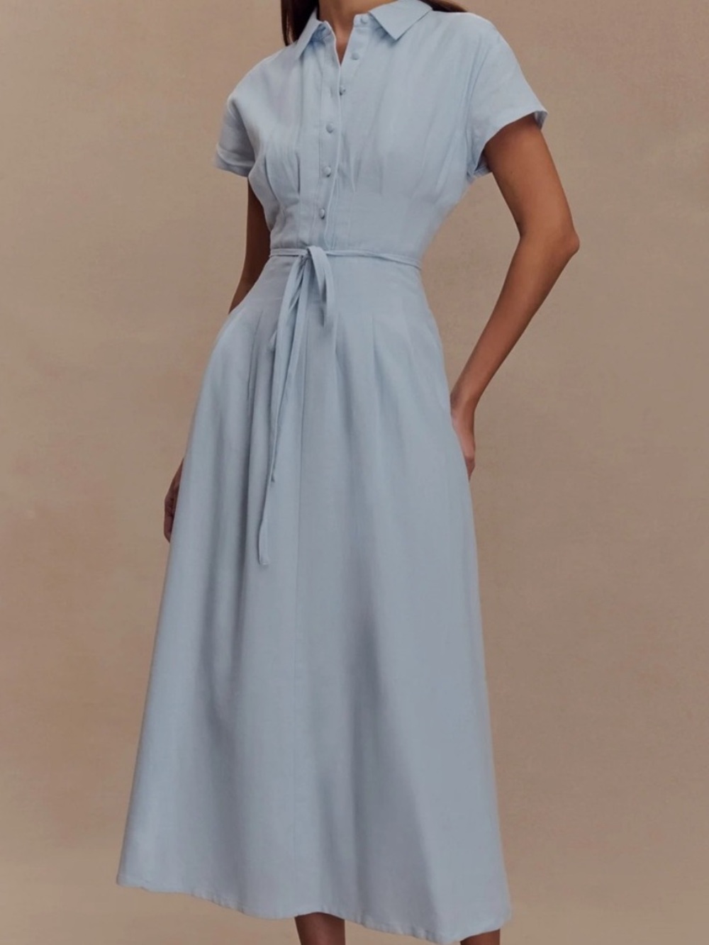 Meshki Button Up Midi Dress in Light Blue